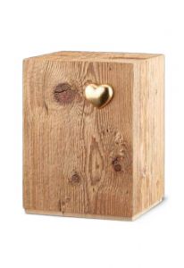 Urna av rustikt trä 'Silenzio' med guldhjärta