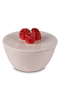 Mini keramikurna beige med röda rosor