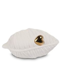 Mini keramikurna vit blad med guldfärgat hjärta