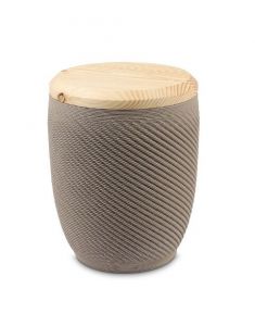 Keramikurna 'Pearl' gråbrun med lock av furu