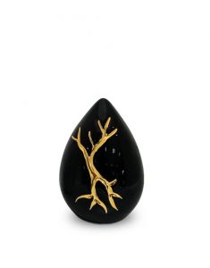 Mini urna tårdropp av keramik 'Kintsugi' svart