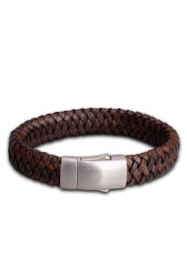 Flätat läderarmband mörkbrun med askhållare