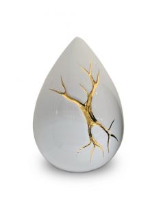 Keramisk mini urna tårdropp 'Kintsugi' vit