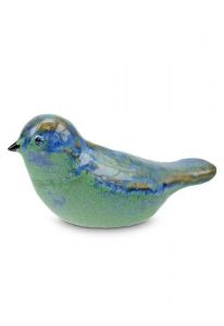 Mini keramikurna 'Fågel' blå/grön