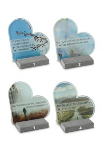 Hjärtformad minnessten med glasplatta (olika teman)