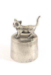 Katt stående liten urna silvertenn
