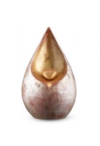 Teardrop urna med guldfärgat hjärta – silverfärgad med guldblad