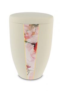 Metall urna 'Blommor' beige