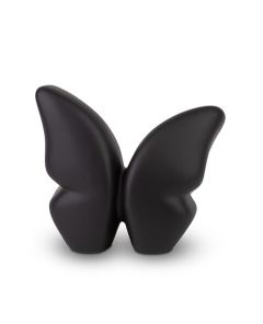 Liten handgjord fjärilsurna i keramik, svart