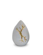 Mini urna tårdropp av keramik 'Kintsugi' vit