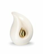 Mini Teardrop urna vit med liten guldfärgad droppe, olika storlekar